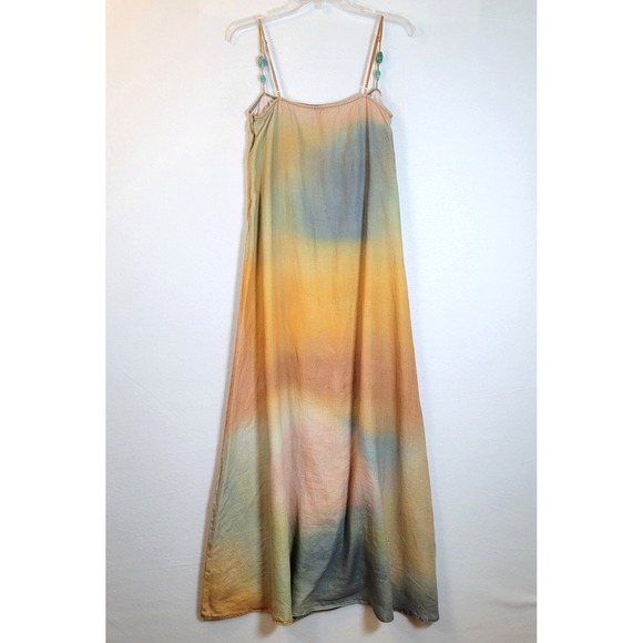 STAUD Womens Laura Linen Maxi Dress Spaghetti Strap Beaded Size Medium Orange - Picture 6 of 10